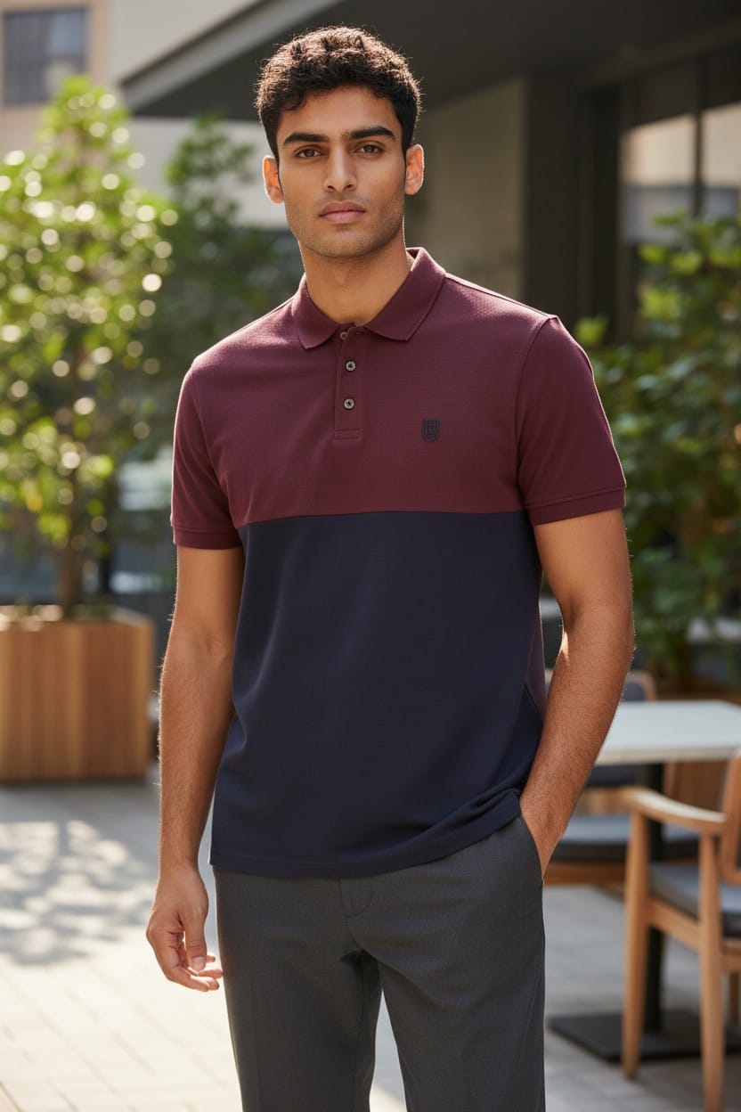 Pier One  Polo T-shirt Noir et Rouge Bordeaux